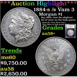 ***Auction Highlight*** 1884-s /s Vam 3 Morgan Dollar $1 Graded Choice AU/BU Slider+ By USCG (fc)