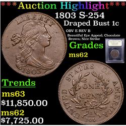 ***Auction Highlight*** 1803 S-254  Draped Bust Large Cent 1c Graded Select Unc BY USCG (fc)