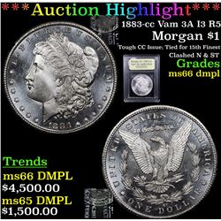 ***Auction Highlight*** 1883-cc Vam 3A I3 R5 Morgan Dollar $1 Graded GEM+ UNC DMPL By USCG (fc)