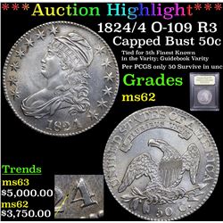 ***Auction Highlight*** 1824/4 O-109 R3 Capped Bust Half Dollar 50c Graded Select Unc By USCG (fc)