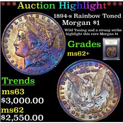 ***Auction Highlight*** 1894-s Rainbow Toned Morgan Dollar $1 Graded Select Unc By USCG (fc)