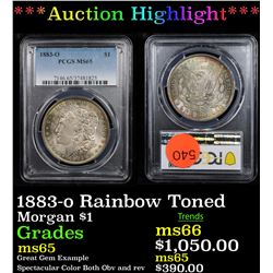 ***Auction Highlight*** PCGS 1883-o Rainbow Toned Morgan Dollar $1 Graded ms65 By PCGS (fc)