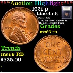 ***Auction Highlight*** 1921-p Lincoln Cent 1c Graded GEM+ Unc RB By USCG (fc)