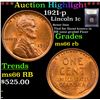 Image 1 : ***Auction Highlight*** 1921-p Lincoln Cent 1c Graded GEM+ Unc RB By USCG (fc)