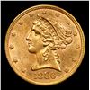 Image 2 : ***Auction Highlight*** 1886-p Gold Liberty Half Eagle $5 Graded Select Unc By USCG (fc)