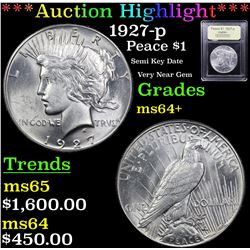 ***Auction Highlight*** 1927-p Peace Dollar $1 Graded Choice+ Unc By USCG (fc)