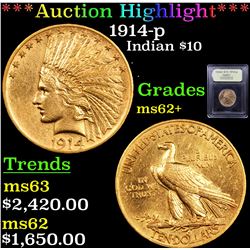 ***Auction Highlight*** 1914-p Gold Indian Eagle $10 Graded Select Unc By USCG (fc)