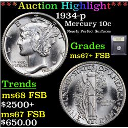 ***Auction Highlight*** 1934-p Mercury Dime 10c Graded GEM++ FSB By USCG (fc)