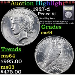 ***Auction Highlight*** 1927-d Peace Dollar $1 Graded Choice Unc By USCG (fc)