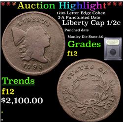 ***Auction Highlight*** 1795 Letter Edge Cohen 2-A Punctuated Date Liberty Cap 1/2c Graded f, fine B