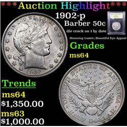 ***Auction Highlight*** 1902-p Barber Half Dollars 50c Graded Choice Unc By USCG (fc)