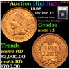 Image 1 : ***Auction Highlight*** 1898 Indian Cent 1c Graded GEM+ Unc RD By USCG (fc)