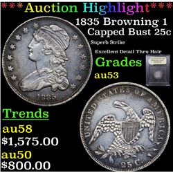 ***Auction Highlight*** 1835 Browning 1 Capped Bust Quarter 25c Graded Select AU By USCG (fc)