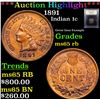 Image 1 : ***Auction Highlight*** 1891 Indian Cent 1c Graded GEM Unc RB By USCG (fc)