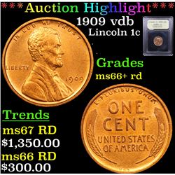 ***Auction Highlight*** 1909 vdb Lincoln Cent 1c Graded GEM++ RD By USCG (fc)