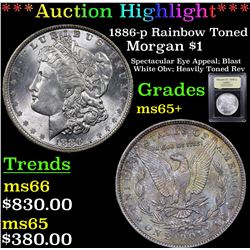 ***Auction Highlight*** 1886-p Rainbow Toned Morgan Dollar $1 Graded GEM+ Unc By USCG (fc)