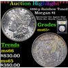 Image 1 : ***Auction Highlight*** 1886-p Rainbow Toned Morgan Dollar $1 Graded GEM+ Unc By USCG (fc)