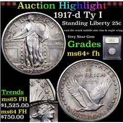 ***Auction Highlight*** 1917-d Ty I Standing Liberty Quarter 25c Graded Choice Unc+ FH By USCG (fc)