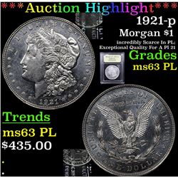 ***Auction Highlight*** 1921-p Morgan Dollar $1 Graded Select Unc PL By USCG (fc)