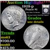 Image 1 : ***Auction Highlight*** 1928-p Peace Dollar $1 Graded Unc Details By USCG (fc)