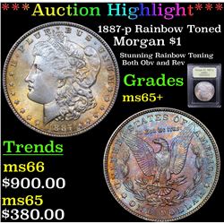 ***Auction Highlight*** 1887-p Rainbow Toned Morgan Dollar $1 Graded GEM+ Unc By USCG (fc)