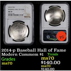NGC 2014-p Baseball Hall of Fame Modern Commem Dollar $1 Graded ms70 BY NGC