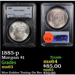 PCGS 1885-p Morgan Dollar $1 Graded ms63 By PCGS