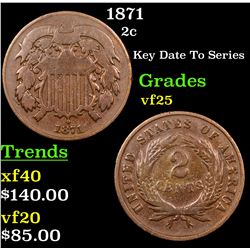 1871 Two Cent Piece 2c Grades vf+