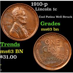1910-p Lincoln Cent 1c Grades Select Unc BN