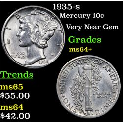 1935-s Mercury Dime 10c Grades Choice+ Unc