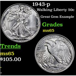 1943-p Walking Liberty Half Dollar 50c Grades GEM Unc