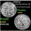 Image 1 : 1943-p Walking Liberty Half Dollar 50c Grades GEM Unc