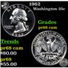 Image 1 : Proof 1962 Washington Quarter 25c Grades GEM++ Proof Cameo