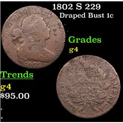 1802 S 229 Draped Bust Large Cent 1c Grades g, good