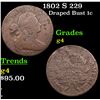 Image 1 : 1802 S 229 Draped Bust Large Cent 1c Grades g, good