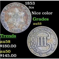 1853 Three Cent Silver 3cs Grades Select AU