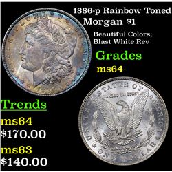 1886-p Rainbow Toned Morgan Dollar $1 Grades Choice Unc