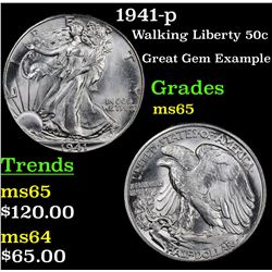 1941-p Walking Liberty Half Dollar 50c Grades GEM Unc