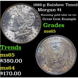 1886-p Rainbow Toned Morgan Dollar $1 Grades GEM Unc