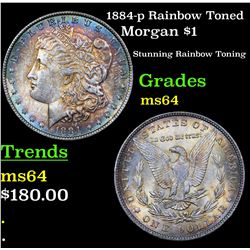 1884-p Rainbow Toned Morgan Dollar $1 Grades Choice Unc