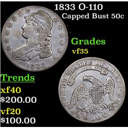 1833 O-110 Capped Bust Half Dollar 50c Grades vf++