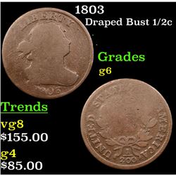 1803 Draped Bust Half Cent 1/2c Grades g+