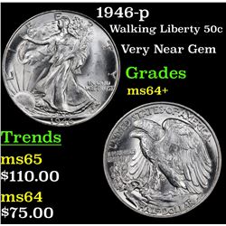 1946-p Walking Liberty Half Dollar 50c Grades Choice+ Unc