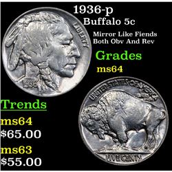 1936-p Buffalo Nickel 5c Grades Choice Unc