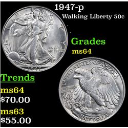 1947-p Walking Liberty Half Dollar 50c Grades Choice Unc