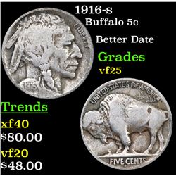 1916-s Buffalo Nickel 5c Grades vf+