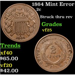 1864 Mint Error Two Cent Piece 2c Grades vf+
