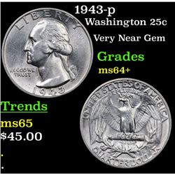 1943-p Washington Quarter 25c Grades Choice+ Unc