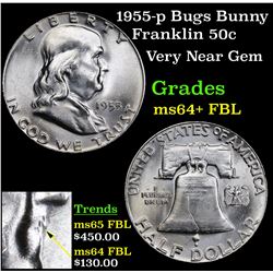 1955-p Bugs Bunny Franklin Half Dollar 50c Grades Choice Unc+ FBL