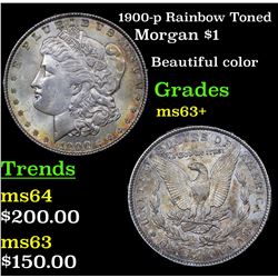 1900-p Rainbow Toned Morgan Dollar $1 Grades Select+ Unc